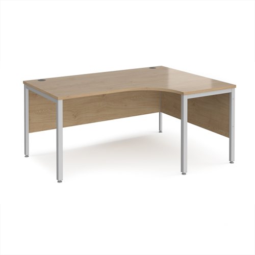 Maestro 25 right hand ergonomic desk 1600mm wide - silver bench leg frame, Kendal Oak top