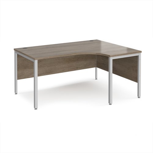 Maestro 25 right hand ergonomic desk 1600mm wide - silver bench leg frame, Nebraska Oak top