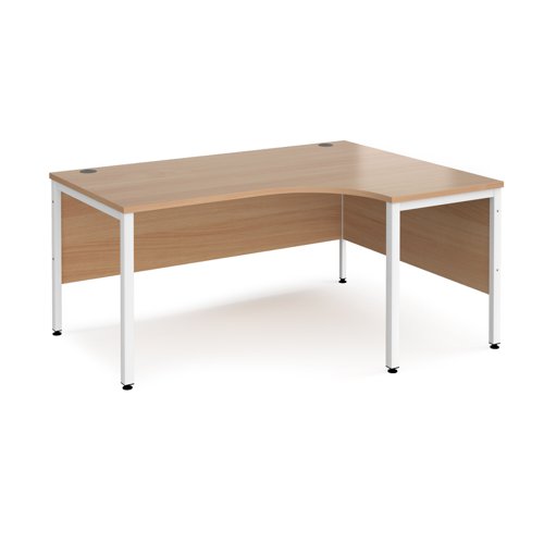 Maestro 25 right hand ergonomic desk 1600mm wide - white bench leg frame, beech top Bench Desking MB16ERWHB