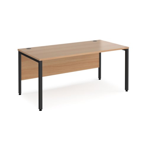 Office Desk 1600mm Rectangular Desk With Bench Leg Beech Tops With Black Frames 800mm Depth Maestro 25