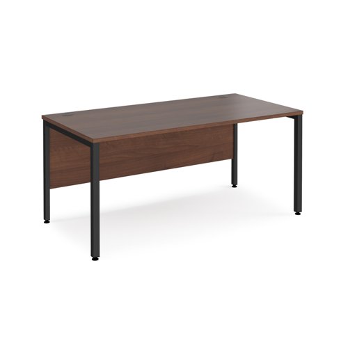 Office Desk 1600mm Rectangular Desk With Bench Leg Walnut Tops With Black Frames 800mm Depth Maestro 25