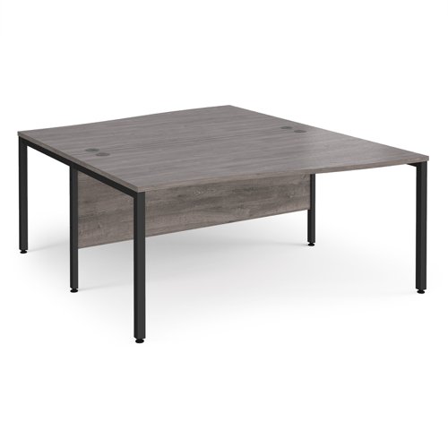 Maestro 25 back to back wave desks 1600mm deep - black bench leg frame, grey oak top