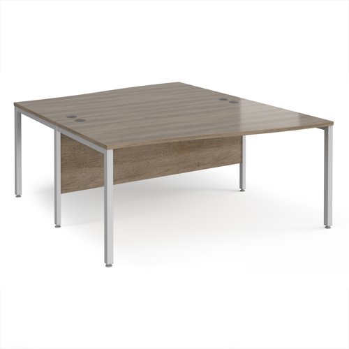 Maestro 25 back to back wave desks 1600mm deep - silver bench leg frame, Nebraska Oak top