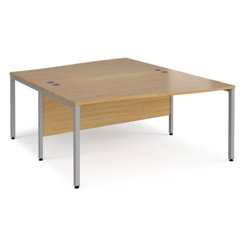 Office Desk 2 Person Wave Desk 1600mm Oak Tops With Silver Frames Maestro 25