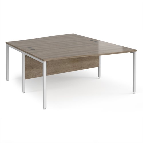 Maestro 25 back to back wave desks 1600mm deep - white bench leg frame, Nebraska Oak top