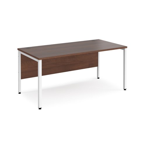 Maestro 25 straight desk 1600mm x 800mm - white bench leg frame, walnut top