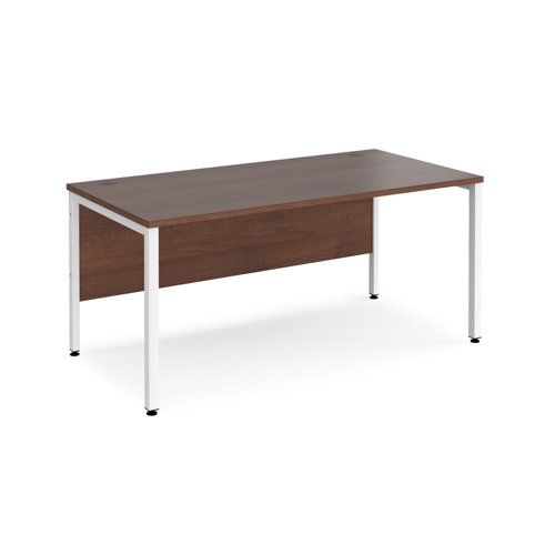 Office Desk 1600mm Rectangular Desk With Bench Leg Walnut Tops With White Frames 800mm Depth Maestro 25