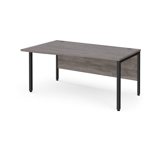 Maestro 25 Left Hand Wave Desk 1600mm Wide Black Bench Leg Frame Grey Oak Top