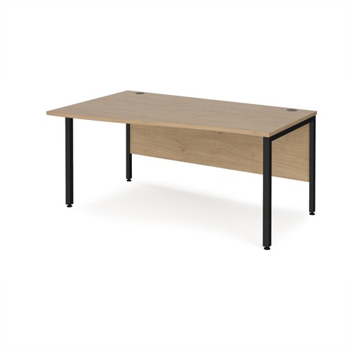 Maestro 25 left hand wave desk 1600mm wide - black bench leg frame, Kendal Oak top