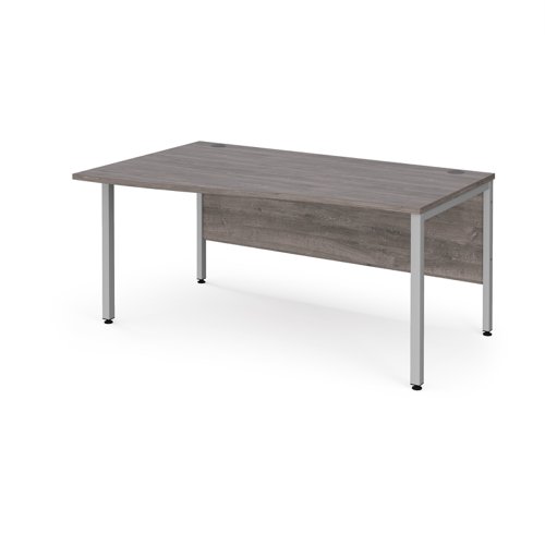 Maestro 25 left hand wave desk 1600mm wide - silver bench leg frame, grey oak top Bench Desking MB16WLSGO