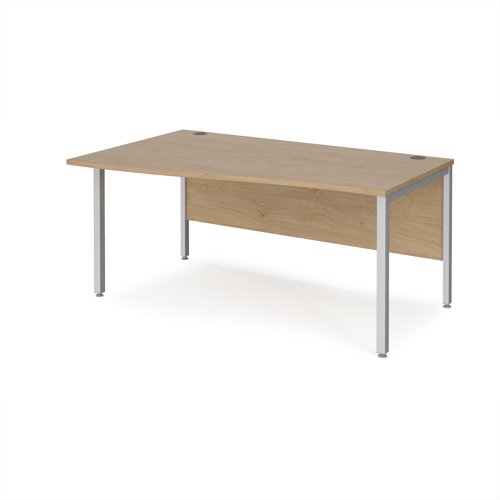 Maestro 25 left hand wave desk 1600mm wide - silver bench leg frame, Kendal Oak top