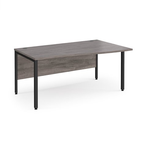 Maestro 25 Right Hand Wave Desk 1600mm Wide Black Bench Leg Frame Grey Oak Top