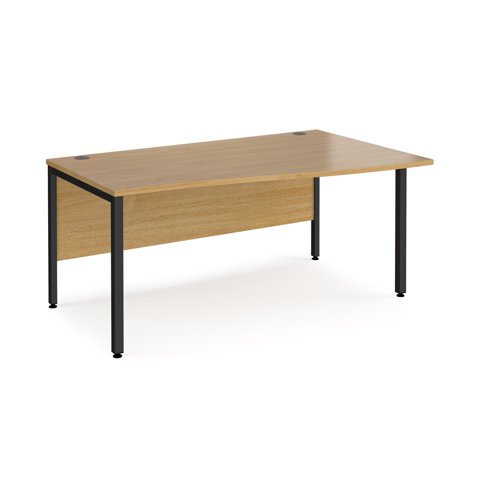 Maestro 25 right hand wave desk 1600mm wide - black bench leg frame, oak top