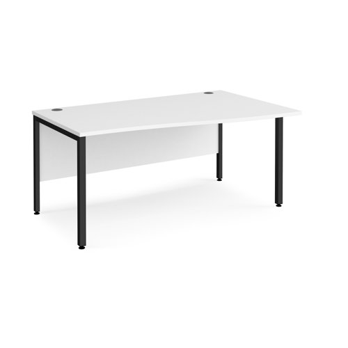 Maestro 25 right hand wave desk 1600mm wide - black bench leg frame, white top