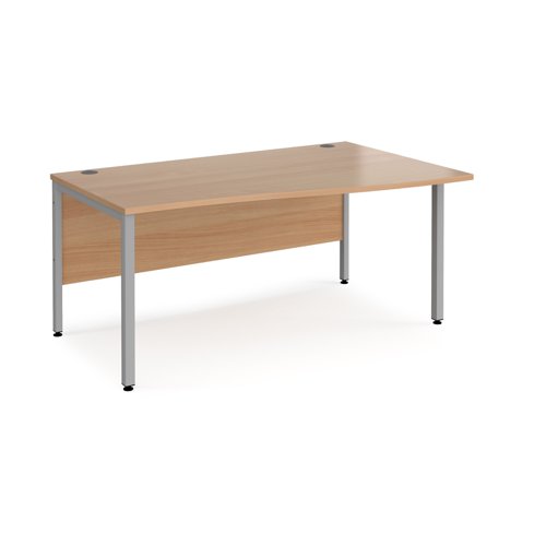 Maestro 25 right hand wave desk 1600mm wide - silver bench leg frame, beech top