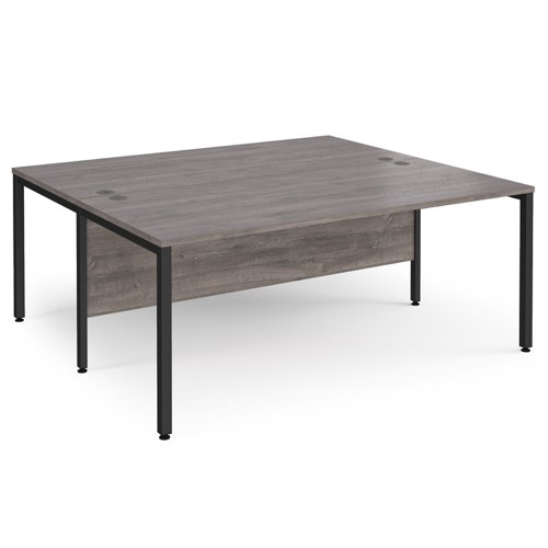 Maestro 25 back to back straight desks 1800mm x 1600mm - black bench leg frame, grey oak top