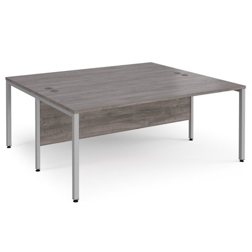 Maestro 25 Back To Back Straight Desks 1800mm X 1600mm Silver Bench Leg Frame Grey Oak Top