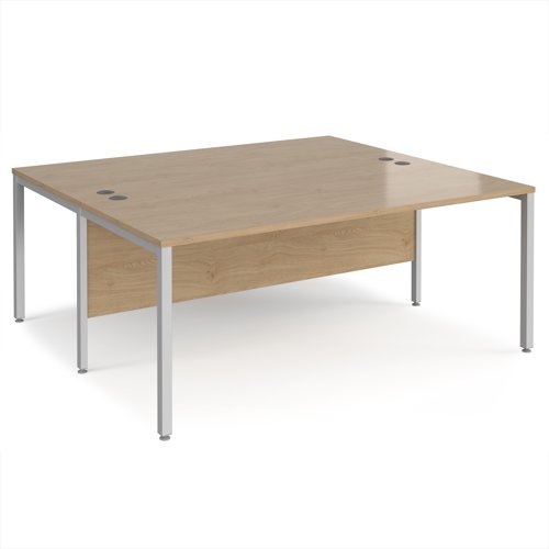 Maestro 25 back to back straight desks 1800mm x 1600mm - silver bench leg frame, Kendal Oak top