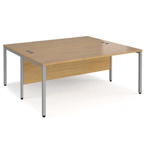 Maestro 25 back to back straight desks 1800mm x 1600mm - silver bench leg frame, oak top