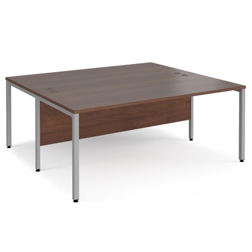 Maestro 25 back to back straight desks 1800mm x 1600mm - silver bench leg frame, walnut top