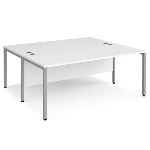 Maestro 25 back to back straight desks 1800mm x 1600mm - silver bench leg frame, white top
