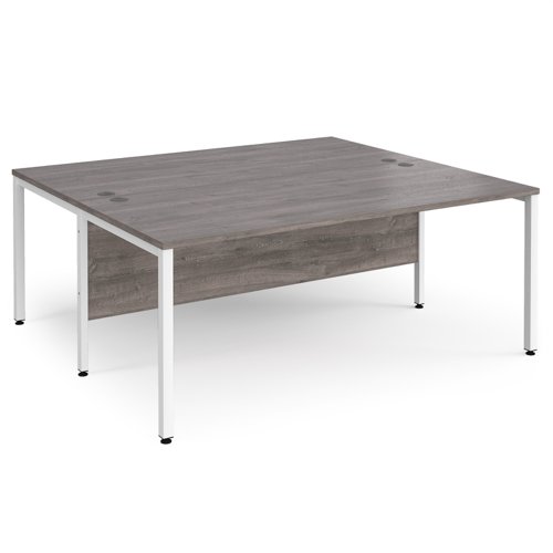 Maestro 25 Back To Back Straight Desks 1800mm X 1600mm White Bench Leg Frame Grey Oak Top