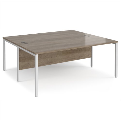 Maestro 25 back to back straight desks 1800mm x 1600mm - white bench leg frame, Nebraska Oak top