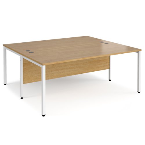 Maestro 25 back to back straight desks 1800mm x 1600mm - white bench leg frame, oak top