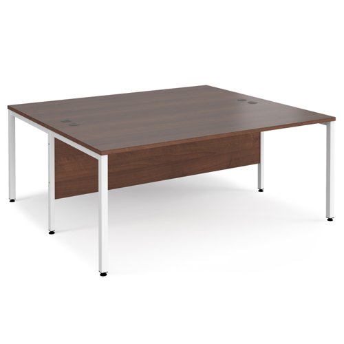 Maestro 25 back to back straight desks 1800mm x 1600mm - white bench leg frame, walnut top