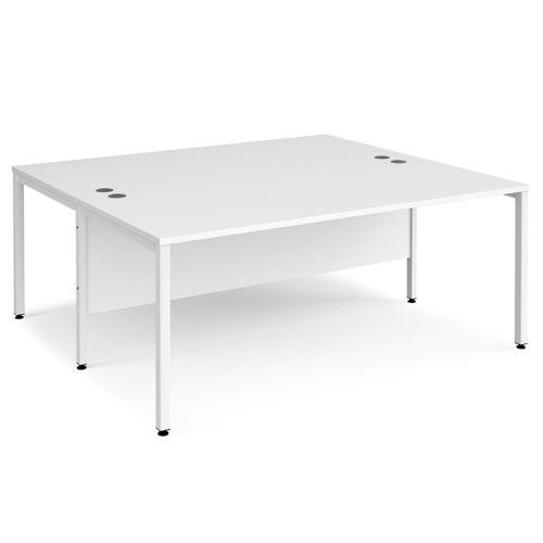 Maestro 25 back to back straight desks 1800mm x 1600mm - white bench leg frame, white top