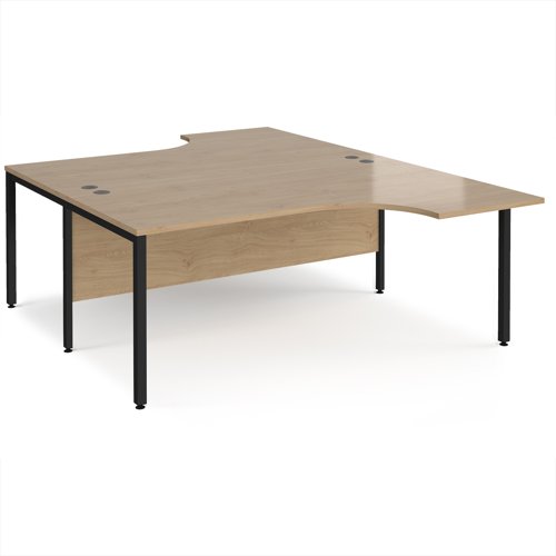 Maestro 25 back to back ergonomic desks 1800mm deep - black bench leg frame, Kendal Oak top