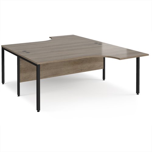 Maestro 25 back to back ergonomic desks 1800mm deep - black bench leg frame, Nebraska Oak top