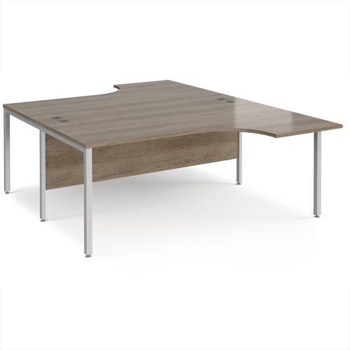 Maestro 25 back to back ergonomic desks 1800mm deep - silver bench leg frame, Nebraska Oak top