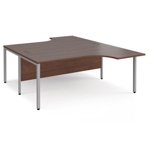 Maestro 25 back to back ergonomic desks 1800mm deep - silver bench leg frame, walnut top