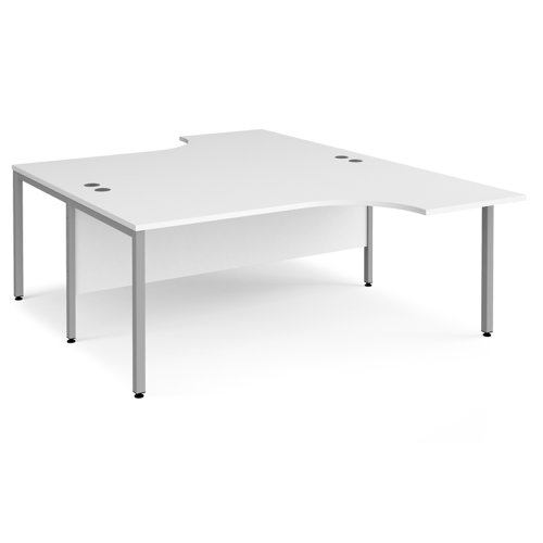 Office Desk 2 Person Corner Desk 1800mm White Tops With Silver Frames Maestro 25