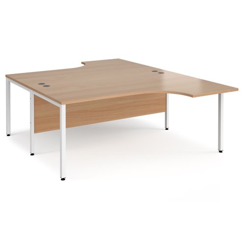 Maestro 25 back to back ergonomic desks 1800mm deep - white bench leg frame, beech top