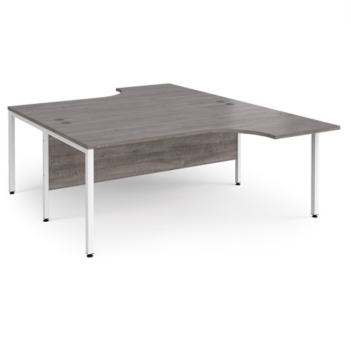 Maestro 25 back to back ergonomic desks 1800mm deep - white bench leg frame, grey oak top