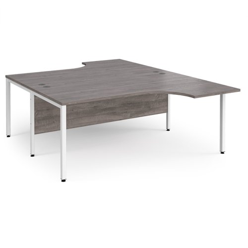 Maestro 25 Back To Back Ergonomic Desks 1800mm Deep White Bench Leg Frame Grey Oak Top