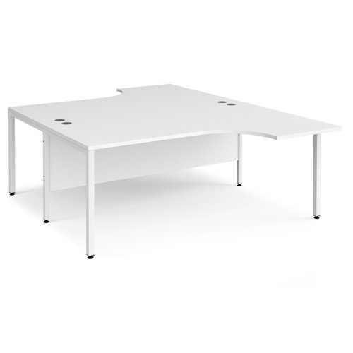 Maestro 25 back to back ergonomic desks 1800mm deep - white bench leg frame, white top