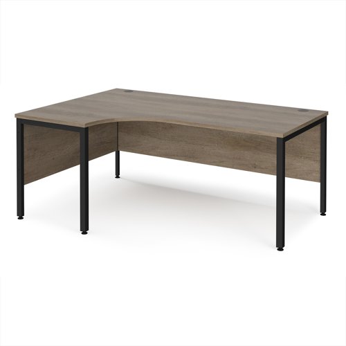 Maestro 25 left hand ergonomic desk 1800mm wide - black bench leg frame, Nebraska Oak top