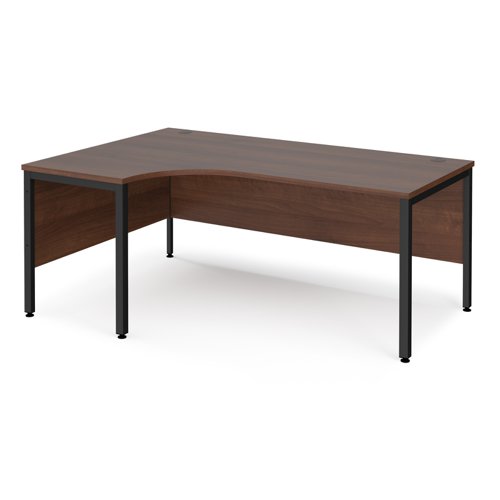 Maestro 25 left hand ergonomic desk 1800mm wide - black bench leg frame, walnut top