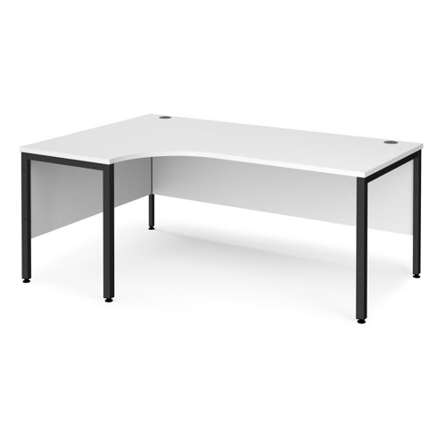 Maestro 25 left hand ergonomic desk 1800mm wide - black bench leg frame, white top