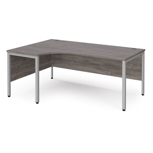 Maestro 25 Left Hand Ergonomic Desk 1800mm Wide Silver Bench Leg Frame Grey Oak Top