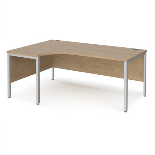 Maestro 25 left hand ergonomic desk 1800mm wide - silver bench leg frame, Kendal Oak top