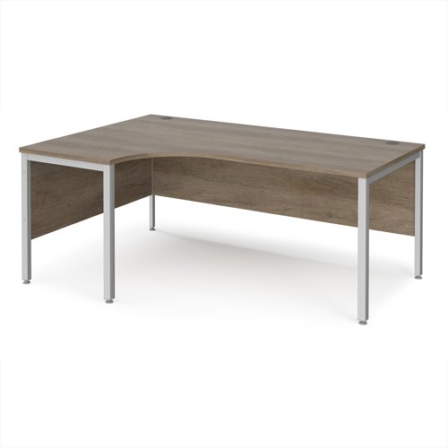 Maestro 25 left hand ergonomic desk 1800mm wide - silver bench leg frame, Nebraska Oak top