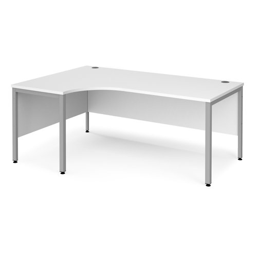 Maestro 25 left hand ergonomic desk 1800mm wide - silver bench leg frame, white top
