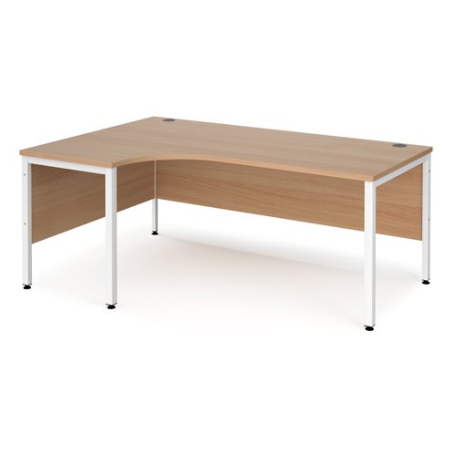 Maestro 25 left hand ergonomic desk 1800mm wide - white bench leg frame, beech top