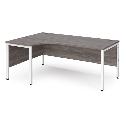 Maestro 25 Left Hand Ergonomic Desk 1800mm Wide White Bench Leg Frame Grey Oak Top