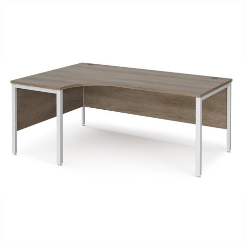 Maestro 25 left hand ergonomic desk 1800mm wide - white bench leg frame, Nebraska Oak top