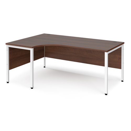 Office Desk Left Hand Corner Desk 1800mm Walnut Top With White Frame 1200mm Depth Maestro 25 Mb18elwhw